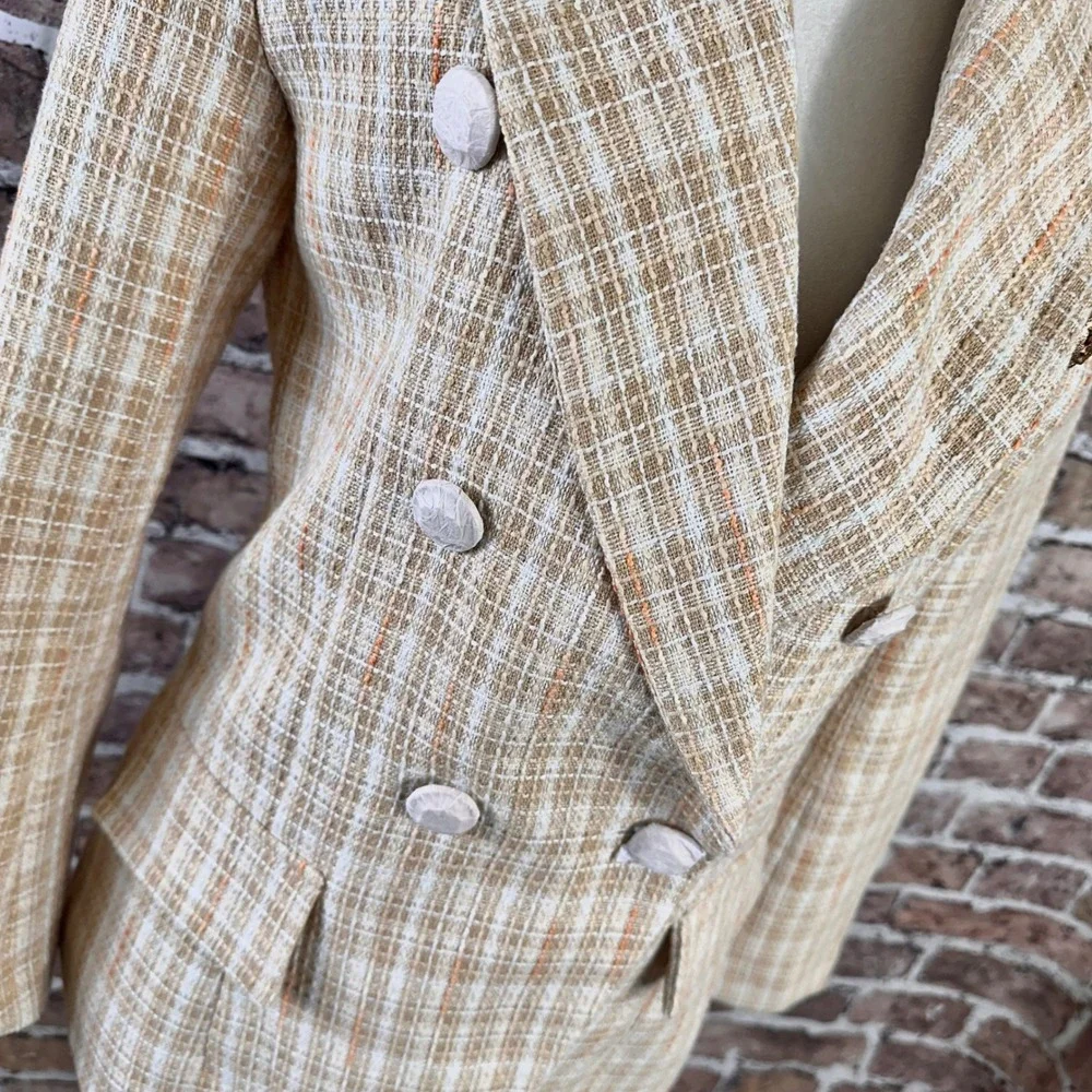Attitude Unknown Women's Beige‎ NWOT Tweed Double Breasted Blazer Jacket Size M - Picture 5 of 16